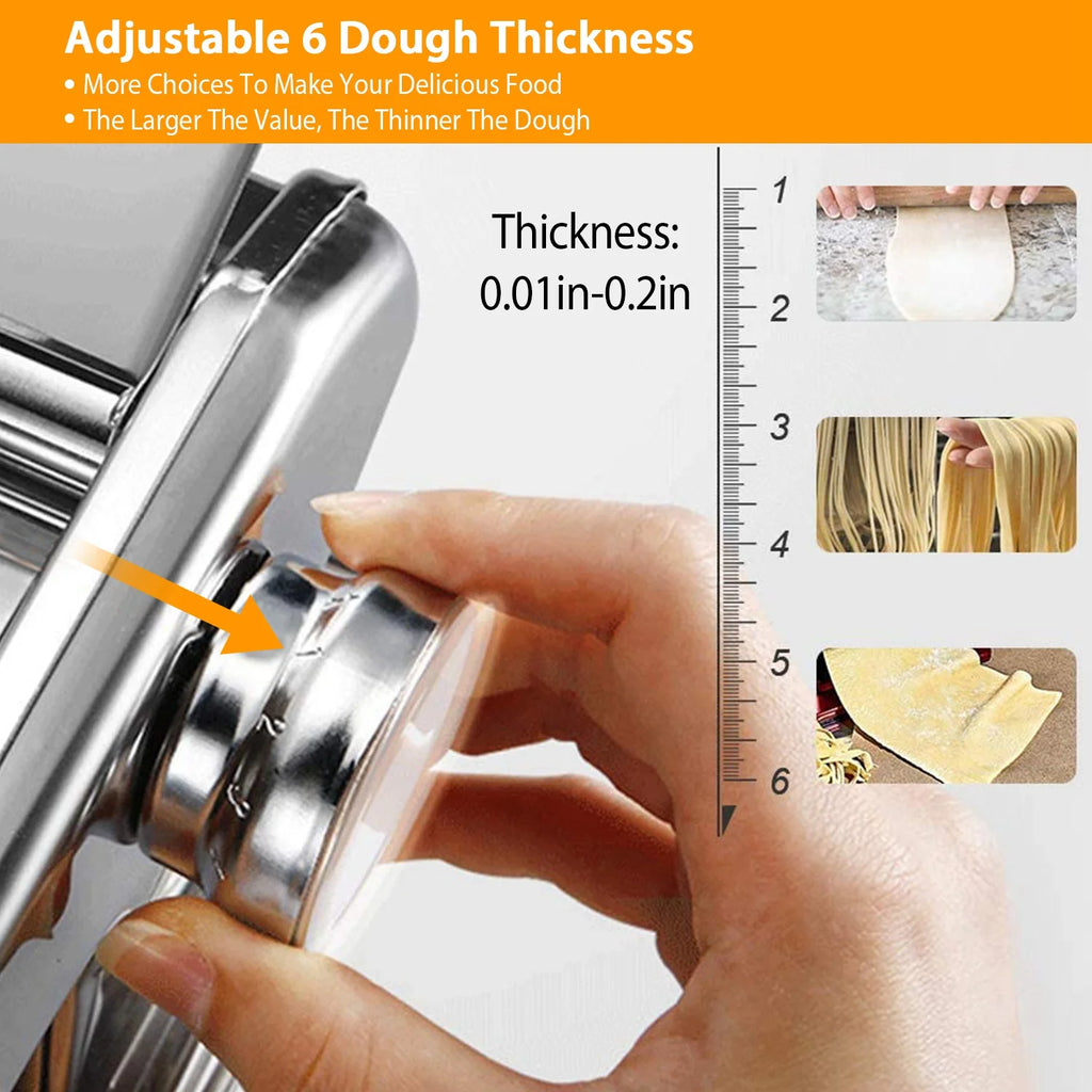 Silver Pasta Maker with 6 Thickness Settings and Rollers Cutter V503571