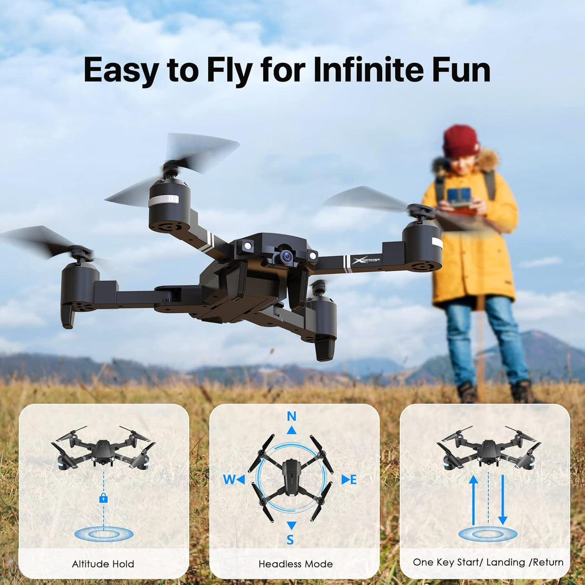 Foldable 1080P FPV Drone with 3 Batteries & Carrying Case M8992