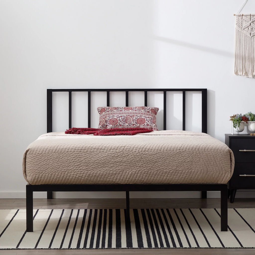 Black Metal Platform Bed with Headboard K706659