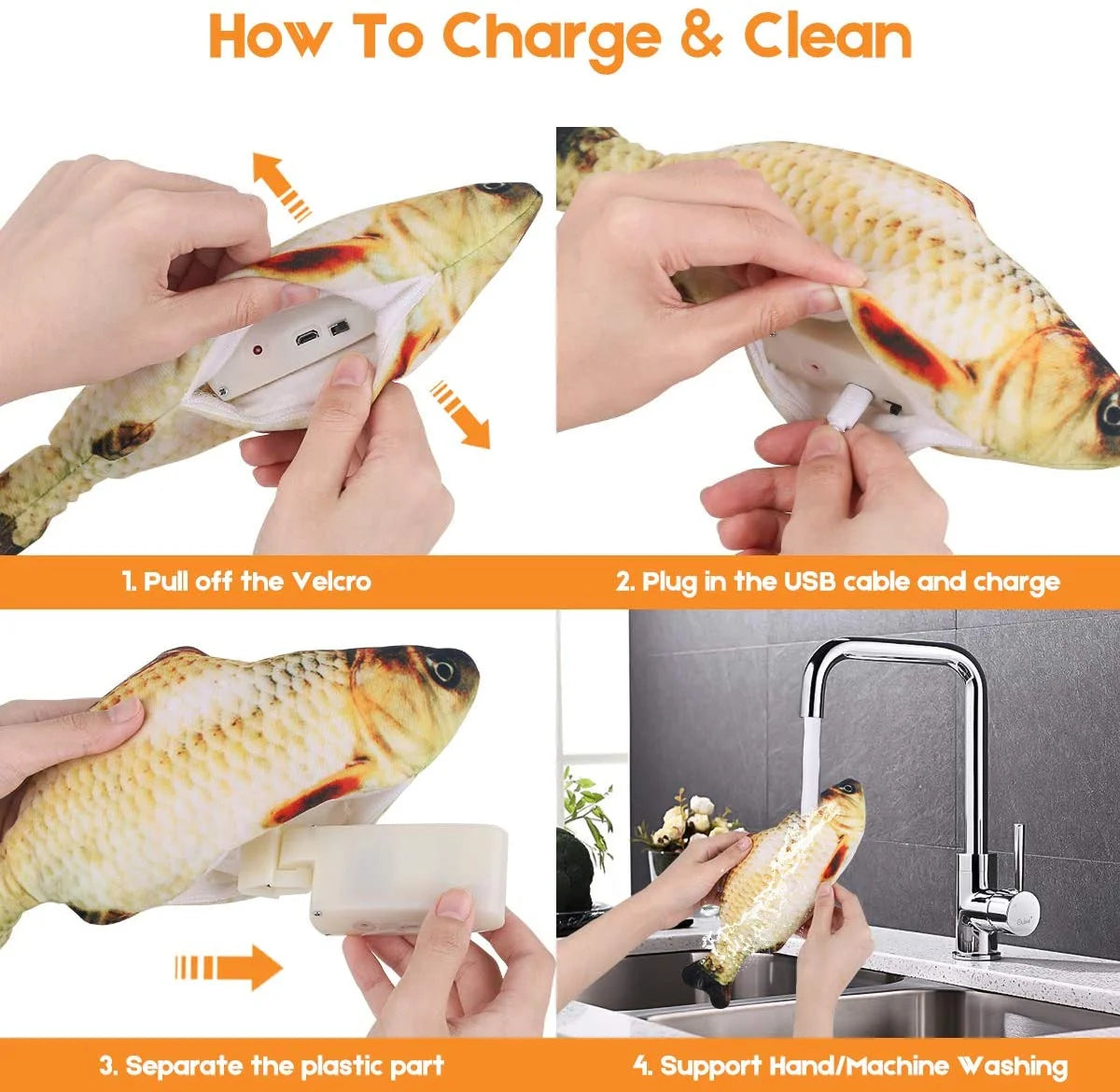 Flopping Fish Cat Toy with Catnip Bag Motion Plush Interactive Cat Toy M309209