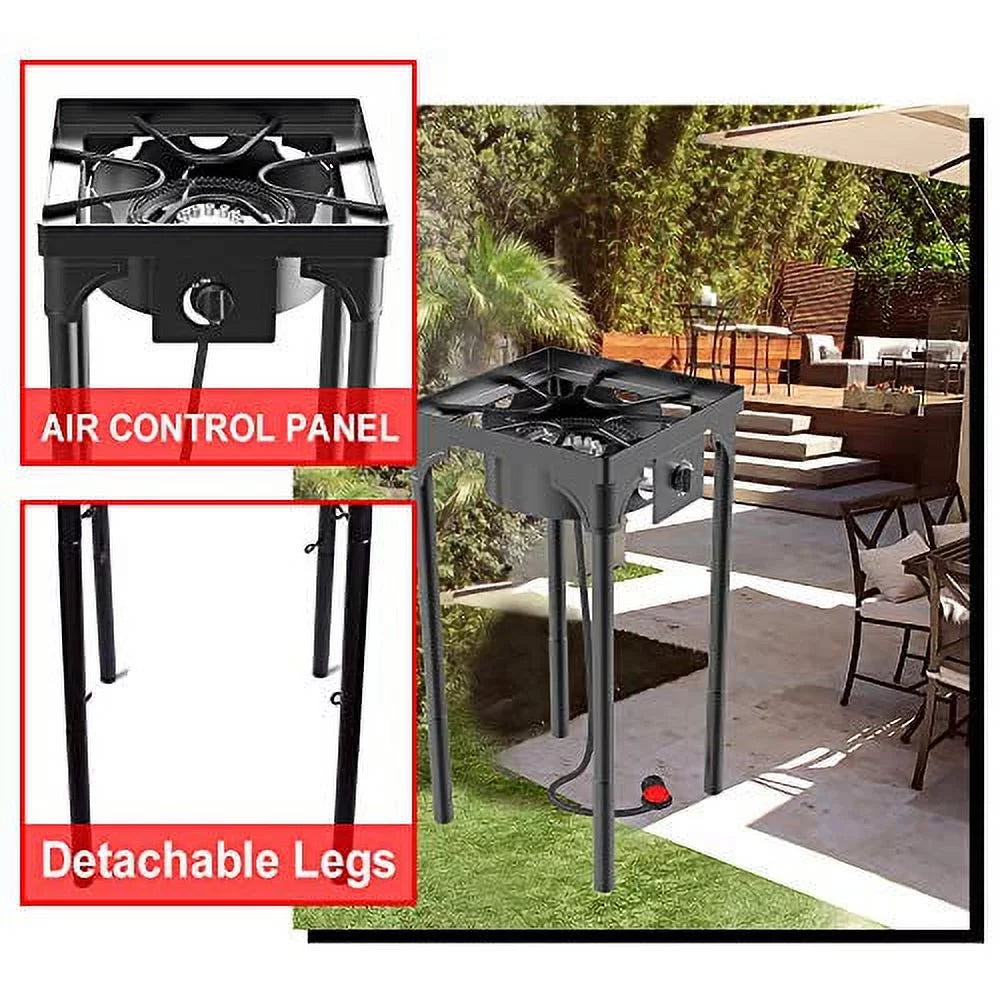 Portable Propane Stove, Single Burner with Gas Hose, Detachable Legs Q65931