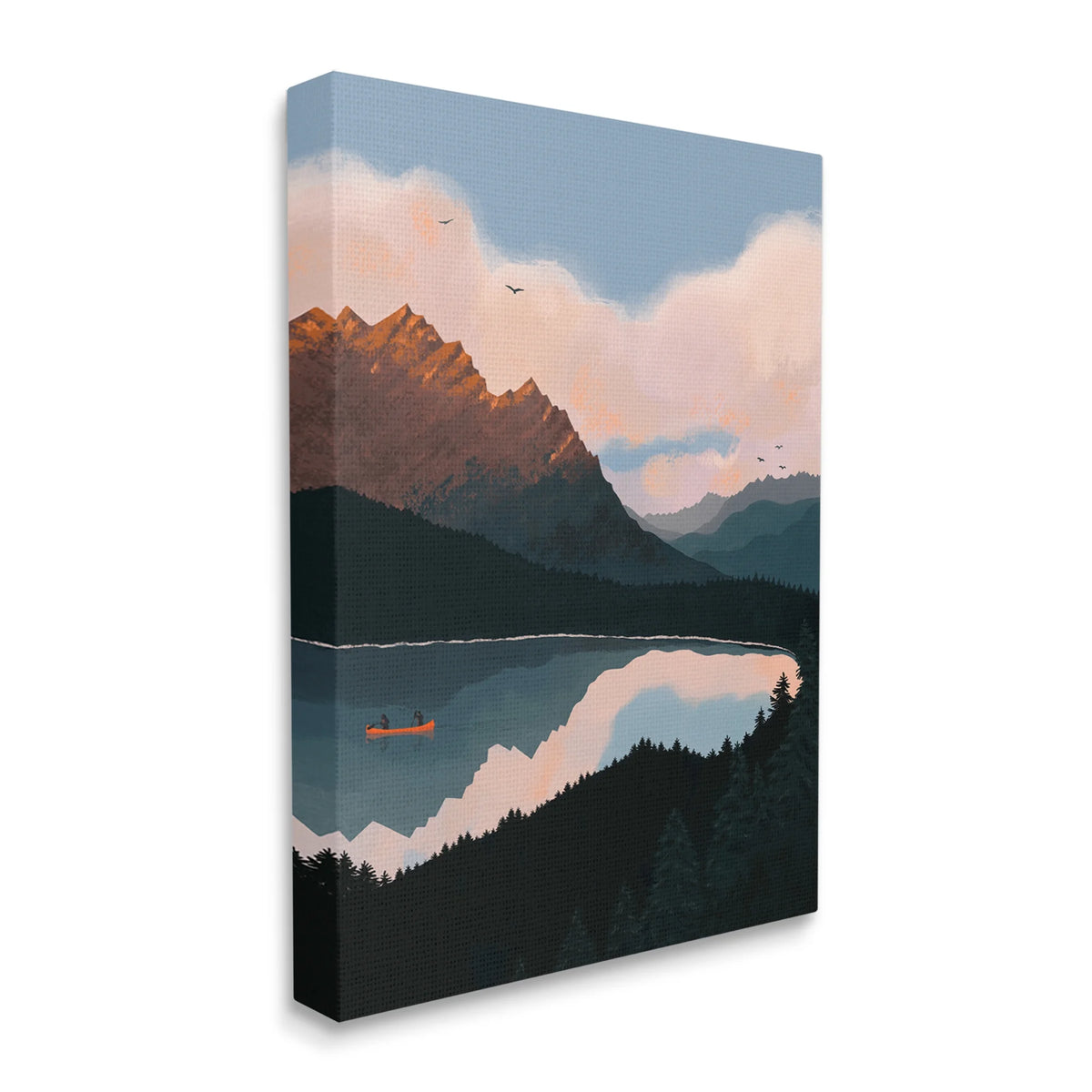 Mountain Range River Canoe Cloudy Wilderness Birds Canvas Wall Art, 24 x 30 C1010