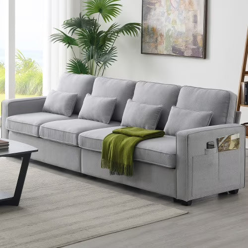 Modern Linen Fabric Sofa with 4 Pillows V42814