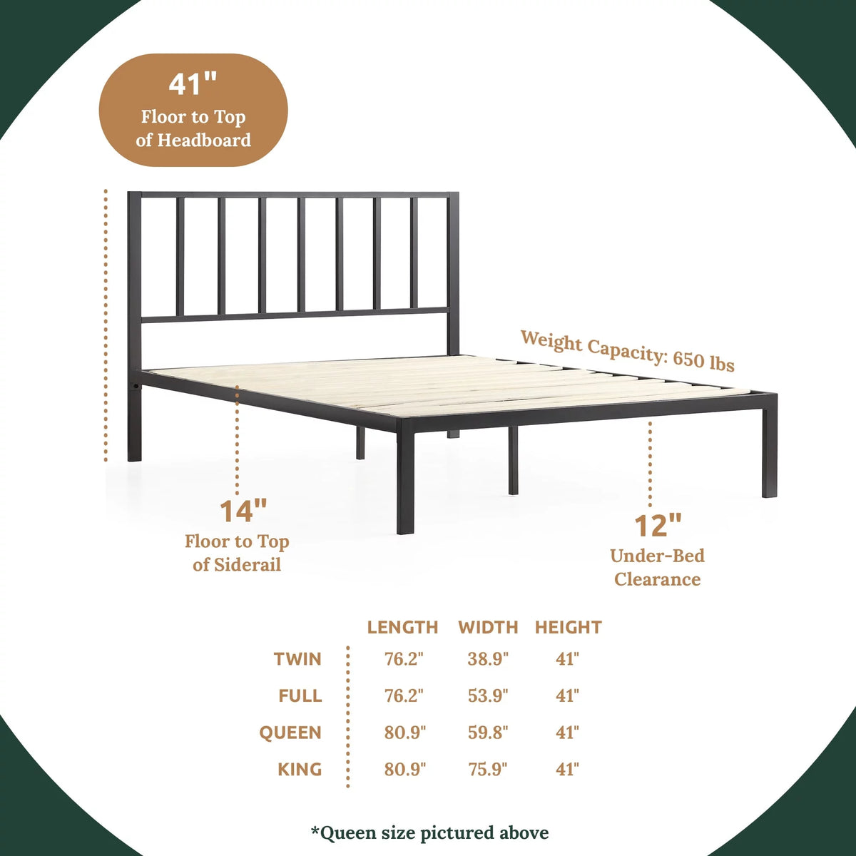 Black Metal Platform Bed with Headboard K706659