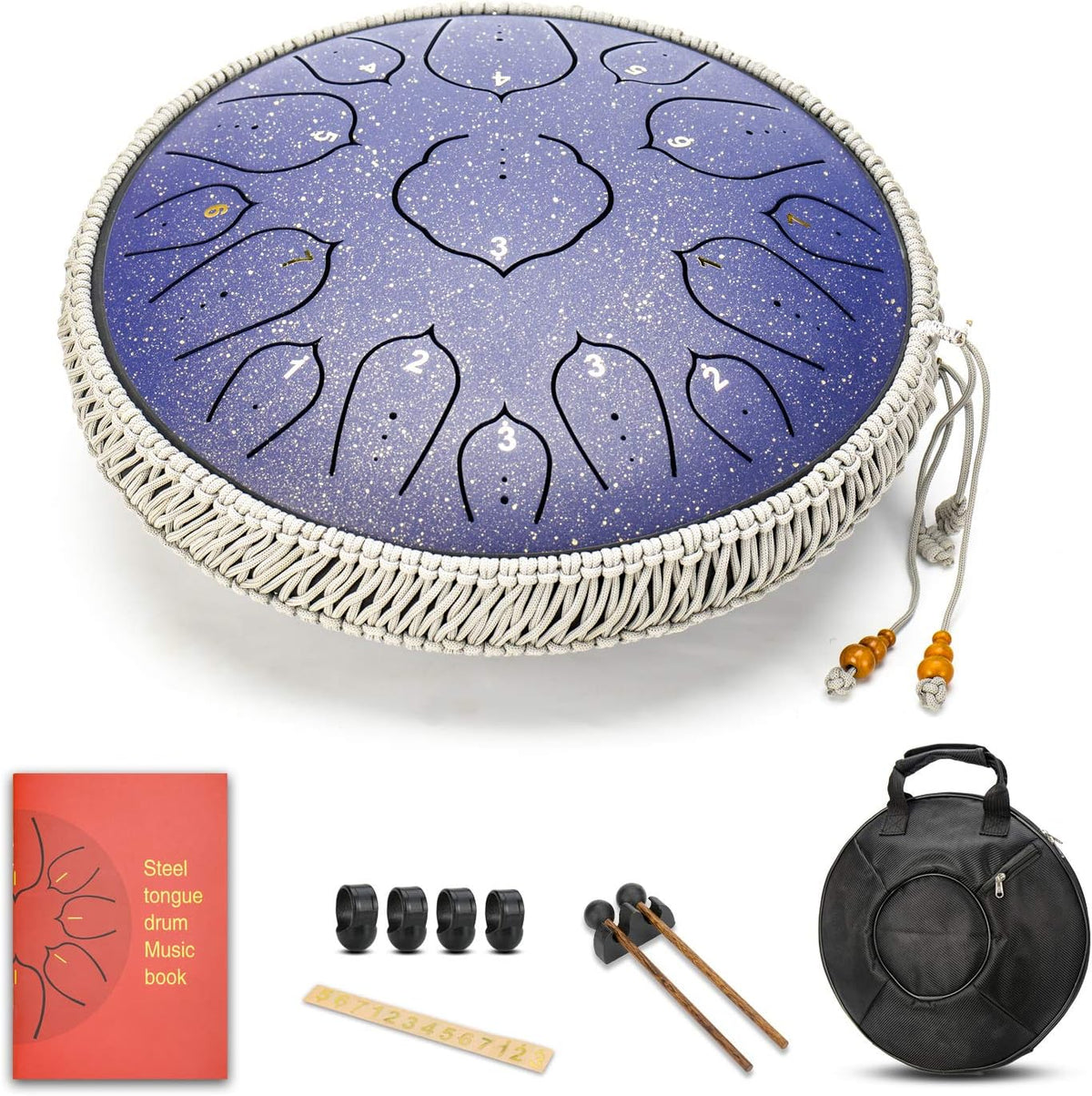 Green 15 Notes 14 Inches Steel Tongue Drum with Carrying Bag & Mallets W317