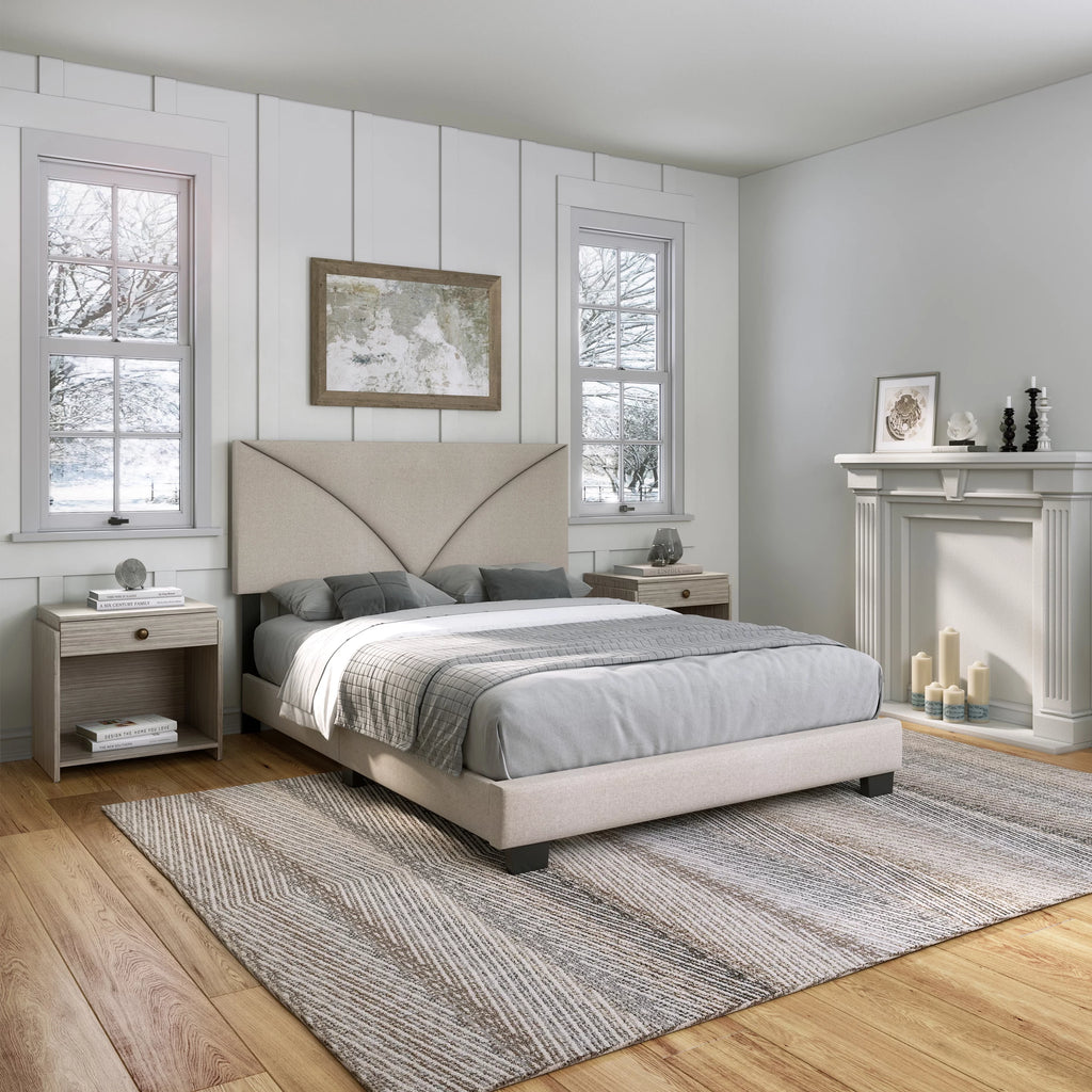Linen Upholstered Platform Bed Off White Full R68461