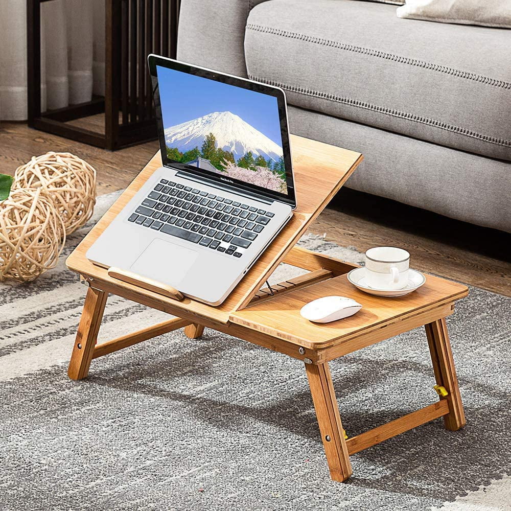 Bamboo Laptop Desk Table with Cooling Fan and Drawer X1300