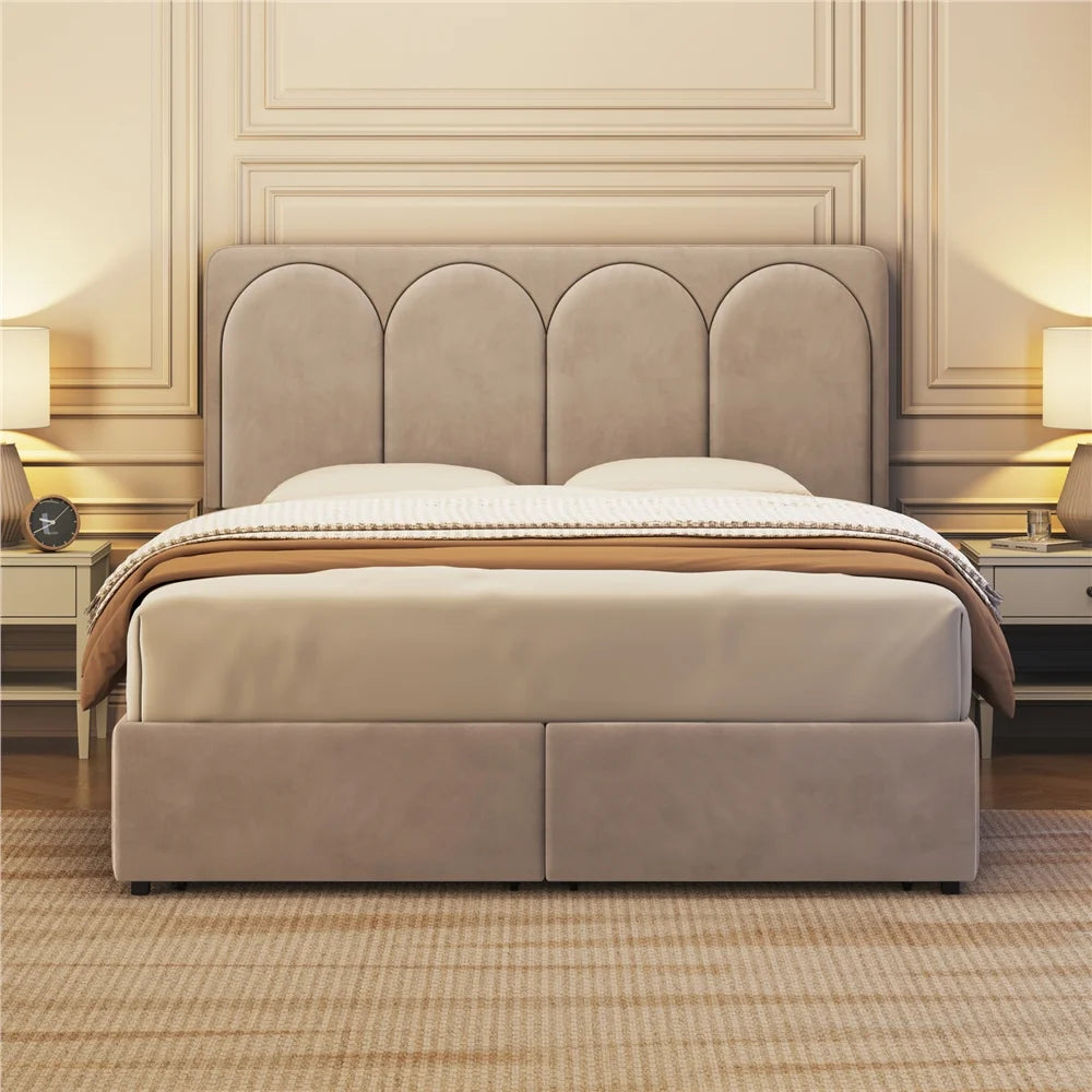 Queen Dark Gray Upholstered Bed with 4 Storage Drawers Z444693