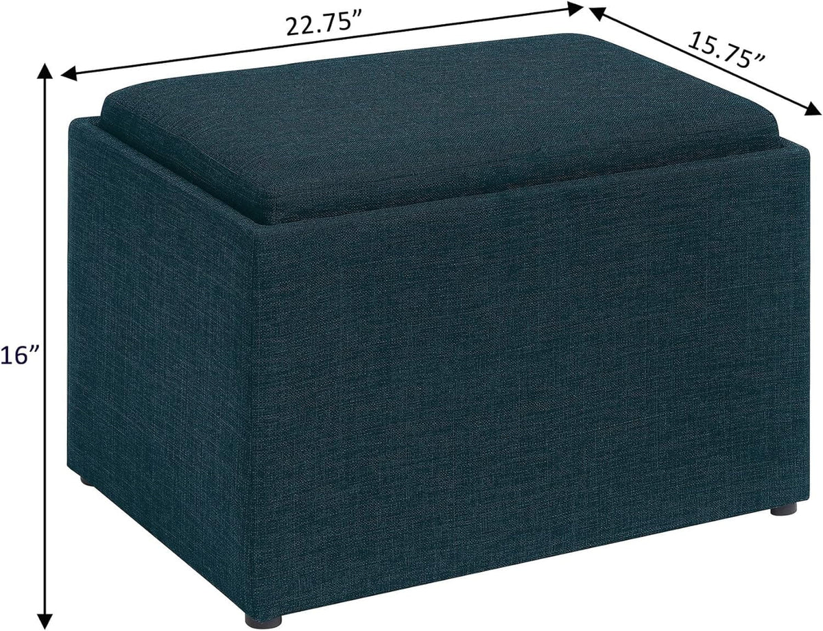Dark Blue Fabric Storage Ottoman with Tray Q4849