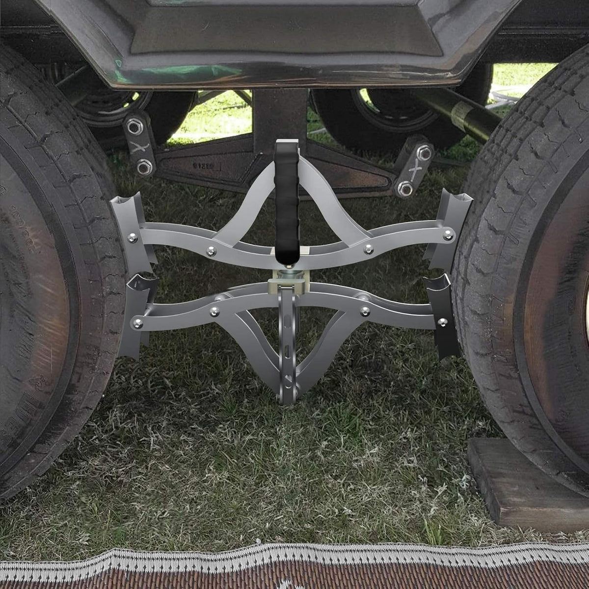 2 Sets X-Shape Wheel Chocks with Integrated Wrench and Anti-Theft Code Lock B8239