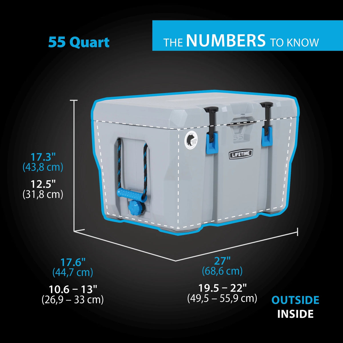 55 Quart Polyethylene Cooler Light Gray H376