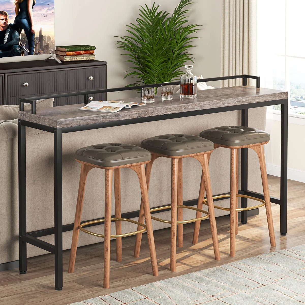 70.9 inch Long Narrow Brown Rustic Console Table O599364