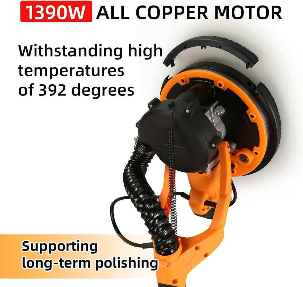 1390W Electric Drywall Sander with Vacuum, 13ft Cord, Auto Dust Collection F115828