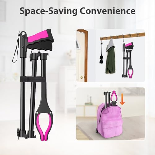 Pink Foldable Reacher Grabber Tool with 360° Rotating Jaw D2441