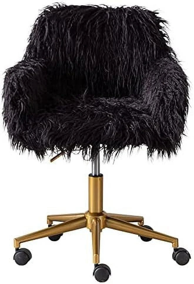 Fluffy Faux Fur Swivel Desk Chair with Wheels R7501