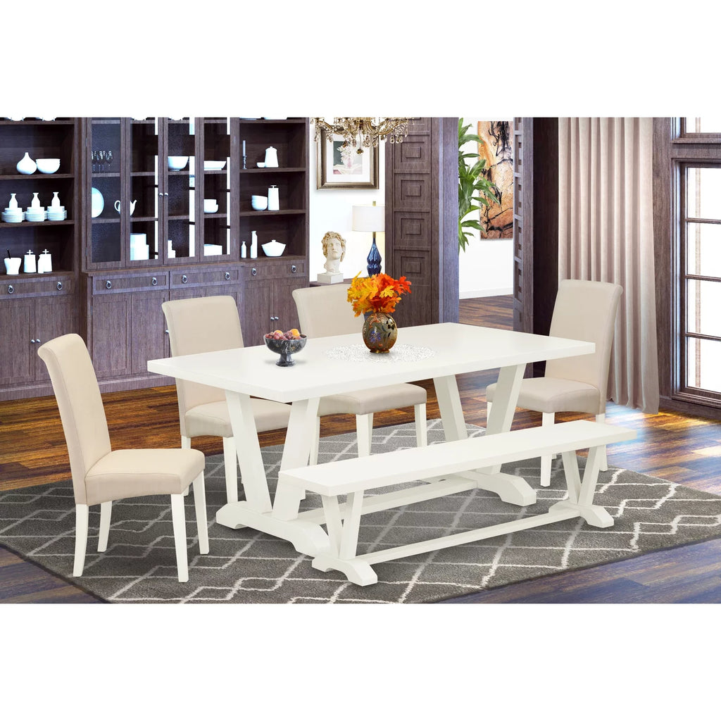 6 Pc Cream Linen Fabric Dining Set O922