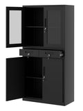71 Inch Black Metal Storage Cabinet with Glass Doors P525