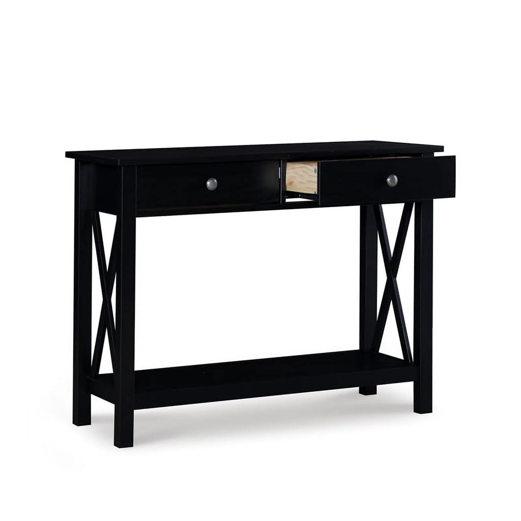 Black 2-Drawer Solid Wood Console Table R355