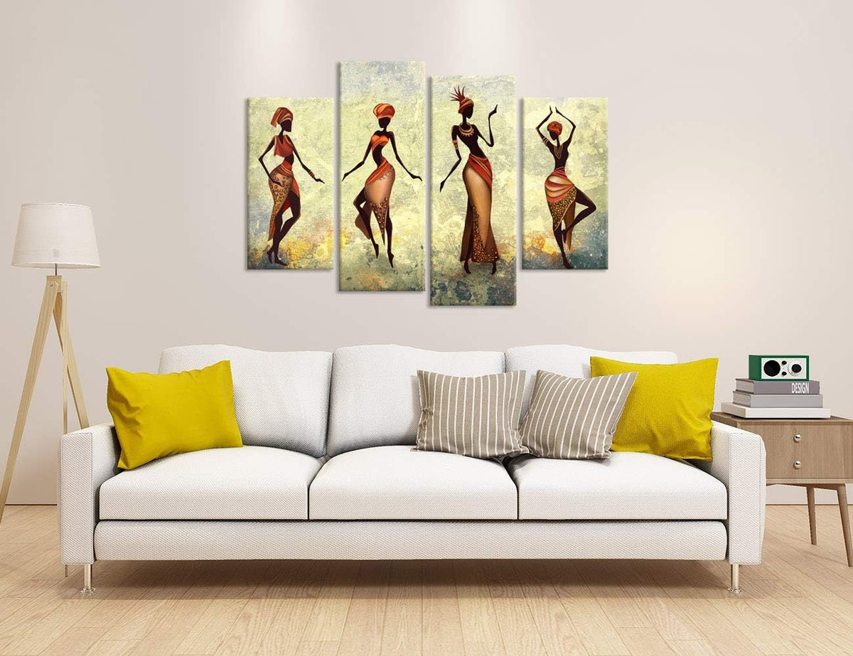 4 Panel Abstract Black Woman Canvas Painting Poster, Pack of 2 Y433