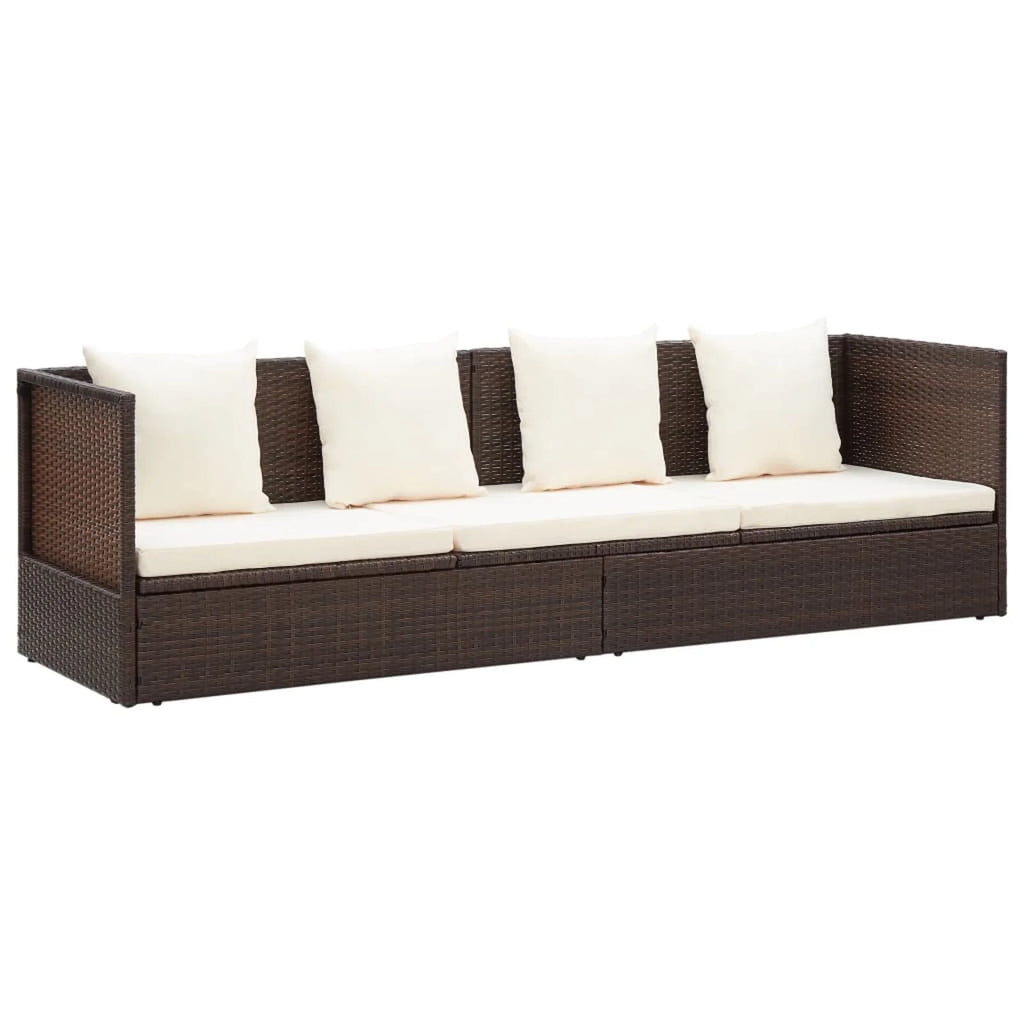 Outdoor Bed with Cushion Pillows Poly Rattan Brown F192933