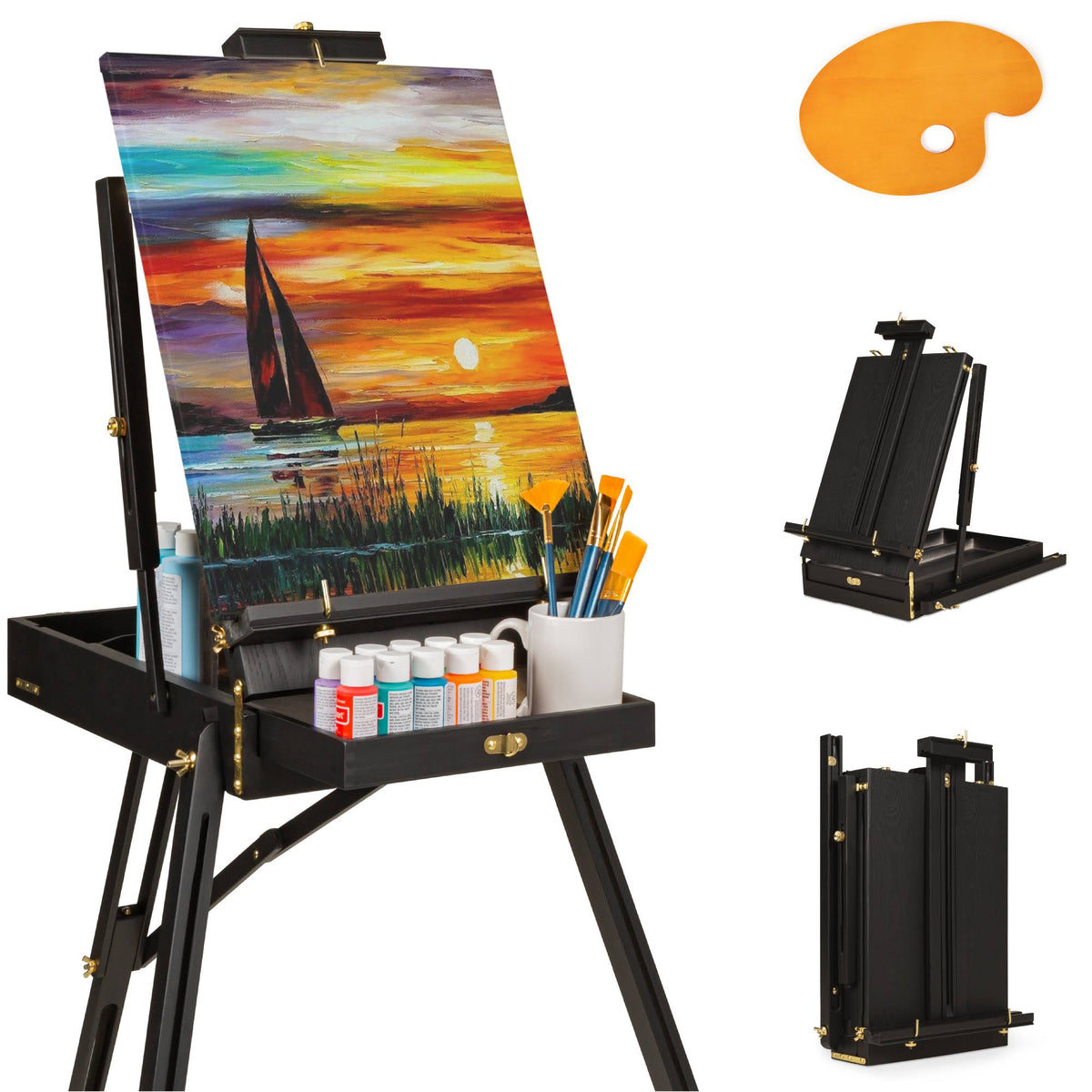 Portable Folding Easel Tripod Stand with Drawer, Black O157