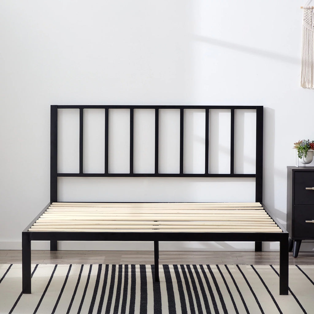 Black Metal Platform Bed with Headboard K706659