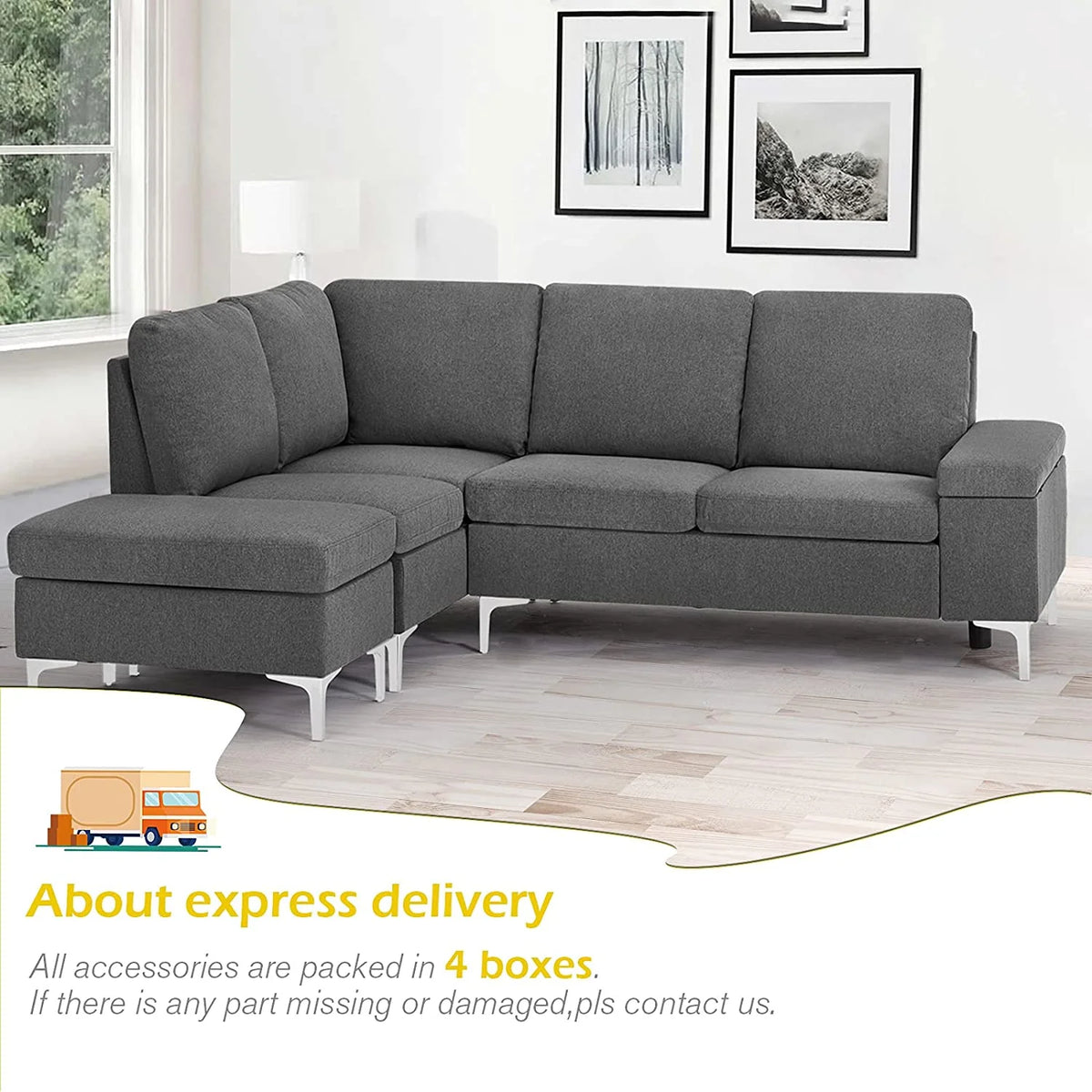 Gray Sectional Sofa with Armrest Storage L131781