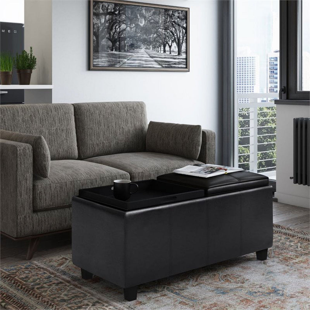 Midnight Black Faux Leather Storage Ottoman W516168