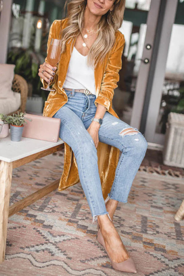 Solid Patchwork Cardigan Collar Outerwear Y432