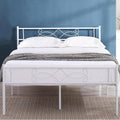 14" Full Size White Metal Platform Bed Frame with Headboard V286