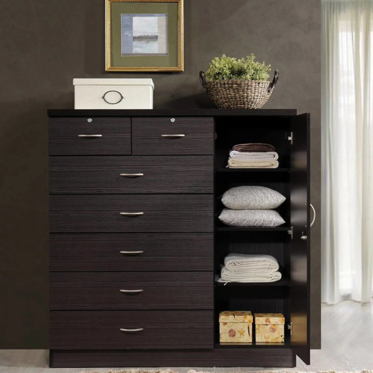 White 7 Drawer Chest with 1 Door 3 Shelves O3053