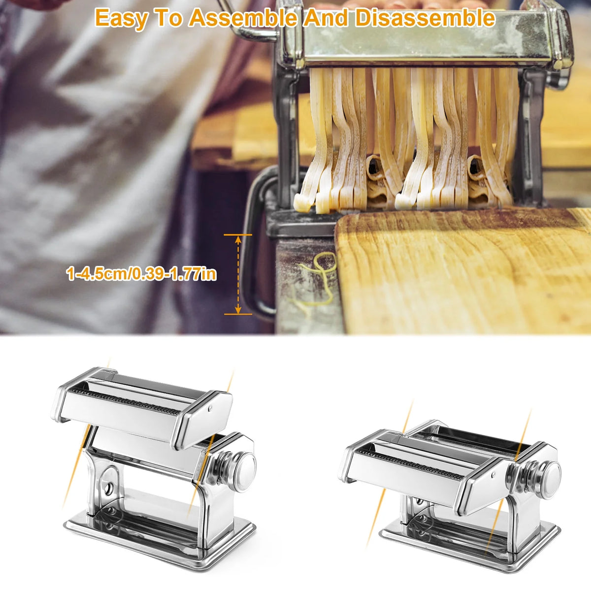 Silver Pasta Maker with 6 Thickness Settings and Rollers Cutter V503571