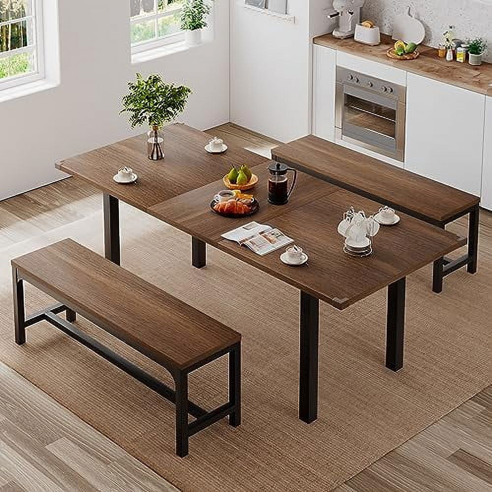 3-Piece Extendable Dining Table Set with 2 Benches K32277