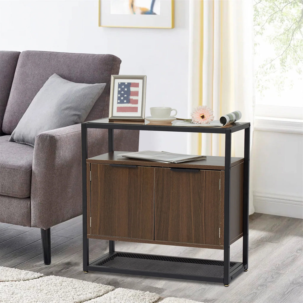 Industrial Floor Storage Cabinet with Glass Table Top F6781