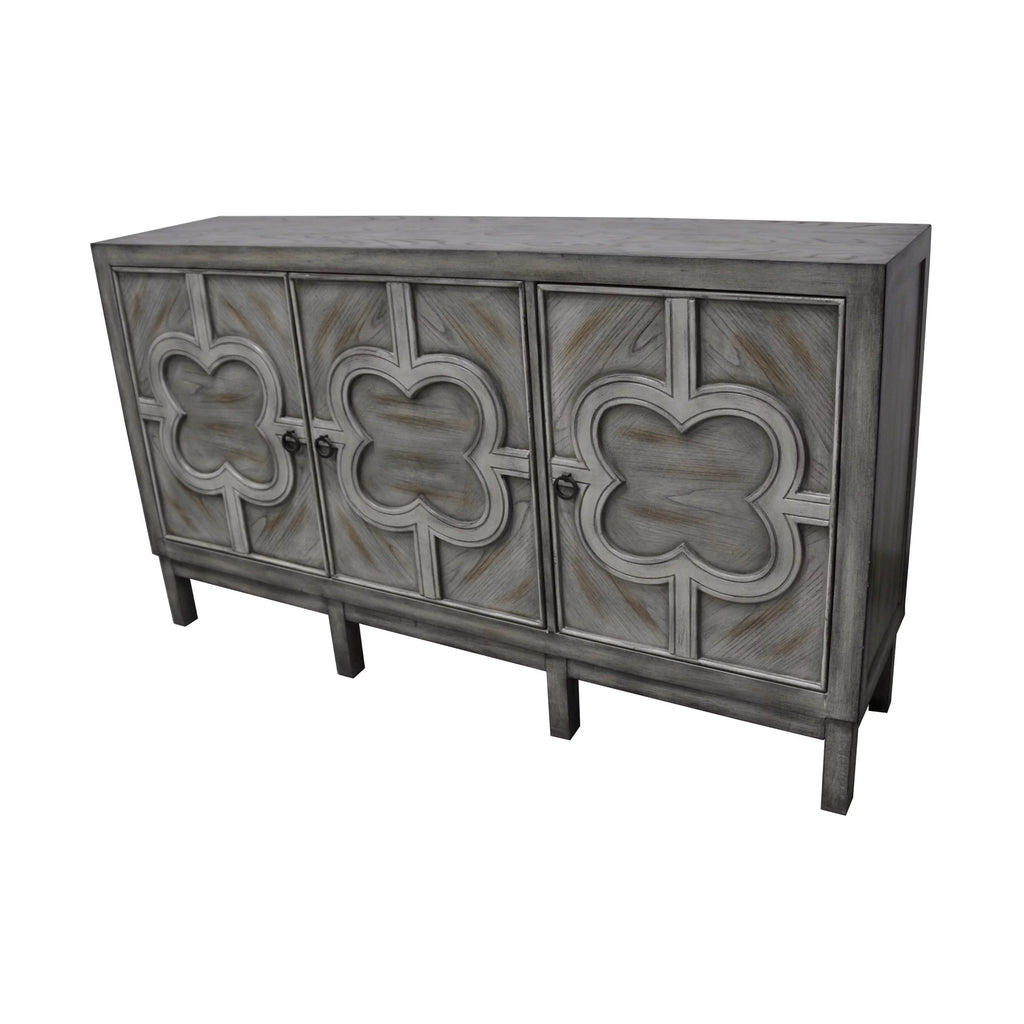3 Door Grey Wash Veneer with White Fretwork Overlay S920759