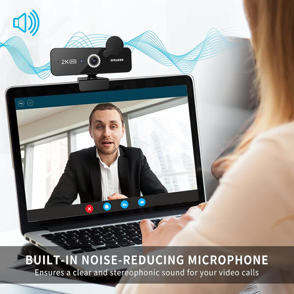 2K QHD USB Webcam with Dual Microphones and Two Speakers T427096