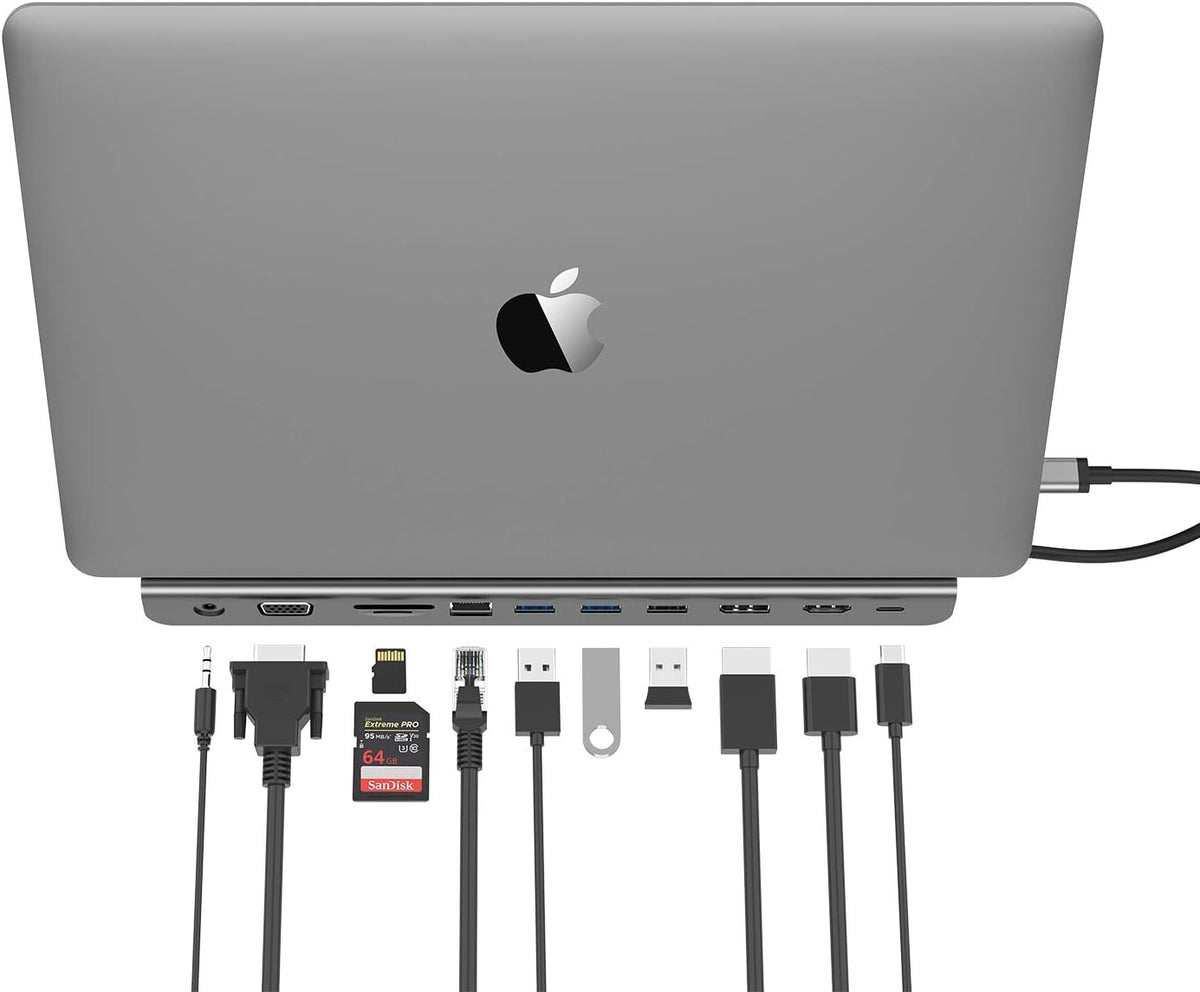 USB C Docking Station with 100W PD, 4K HDMI, DisplayPort, VGA, Ethernet, Card Reader, USB 3.0, USB 2.0, Aux Adapter O64881