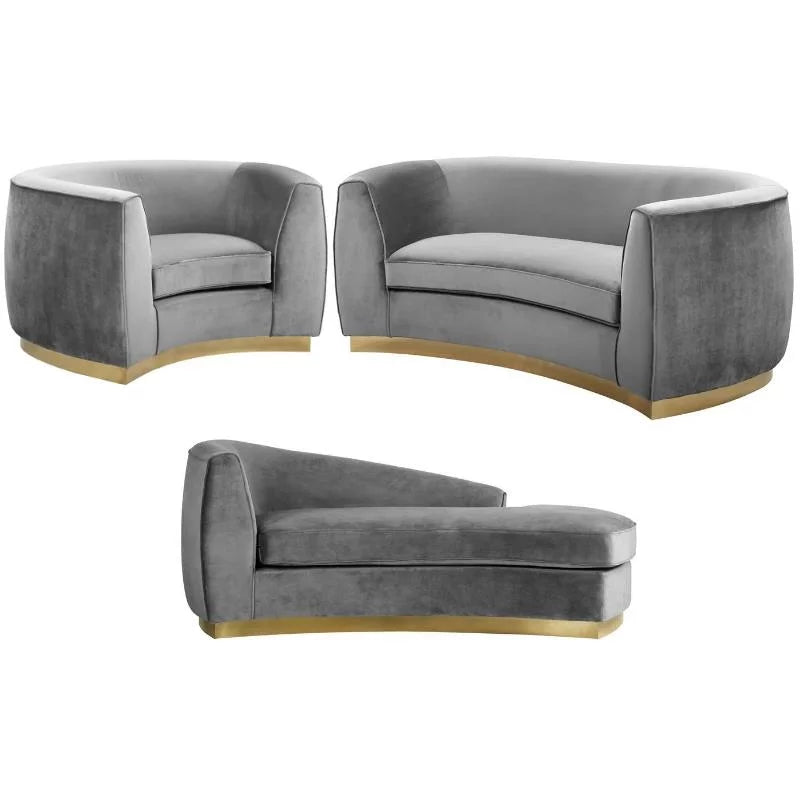3-Piece Velvet Accent Chair Chaise and Loveseat D949