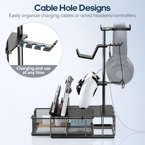 Aluminum Headphone Stand with Drawer and Cable Organizer O49795