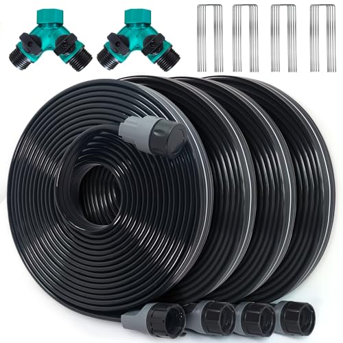 Flat Soaker Hose 100 Ft with Garden Staples and Splitters T678786