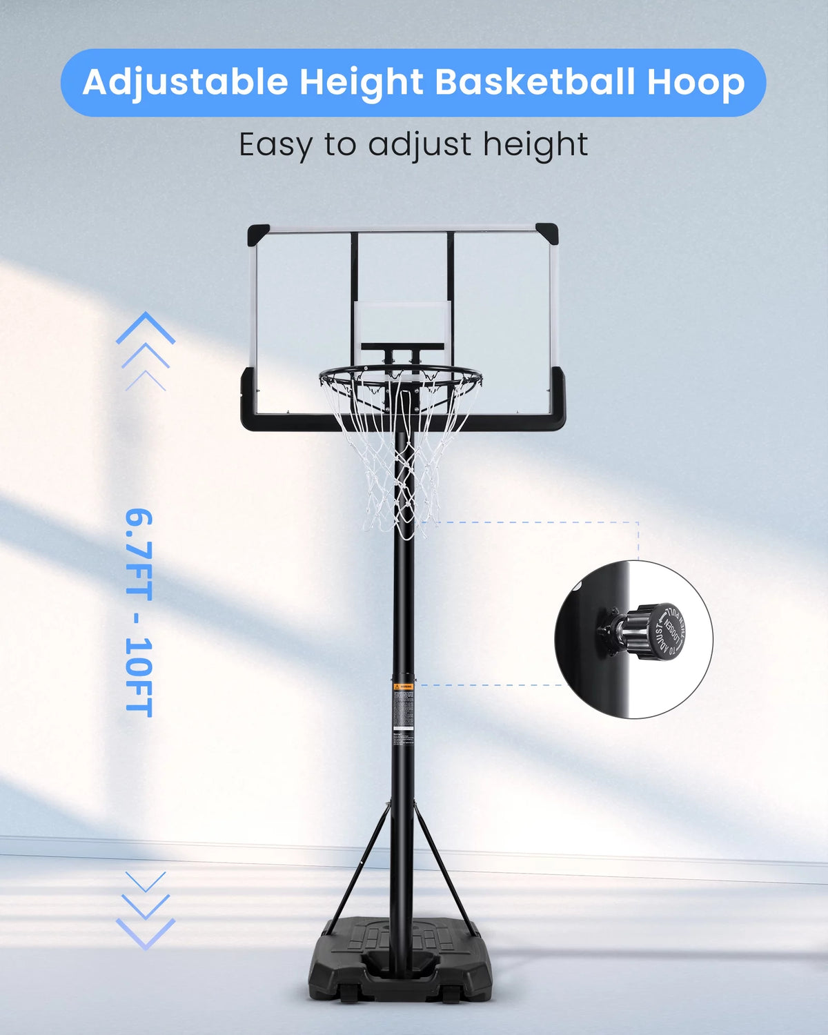 Portable Adjustable Basketball Hoop with 44 inch PVC Backboard U514744