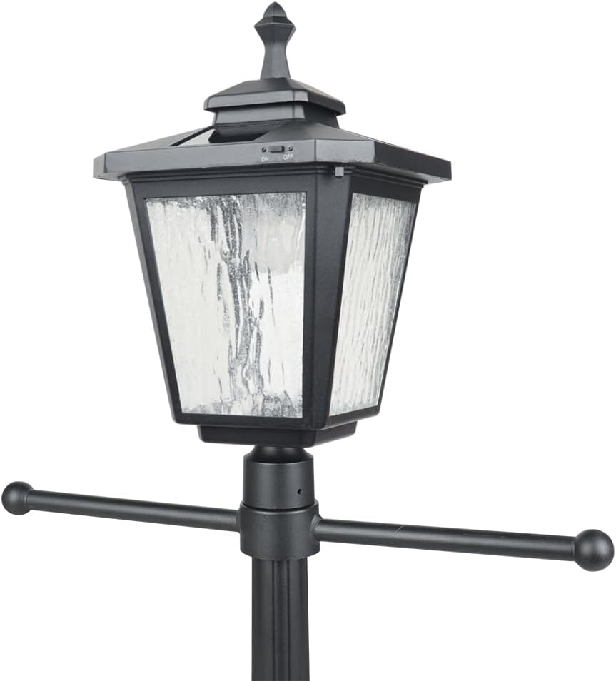 76" Height Solar Lamp Post Lights with Planter, Die-Casting Aluminum, Glass Lampshade with Warm White LED, Matte Black M94037