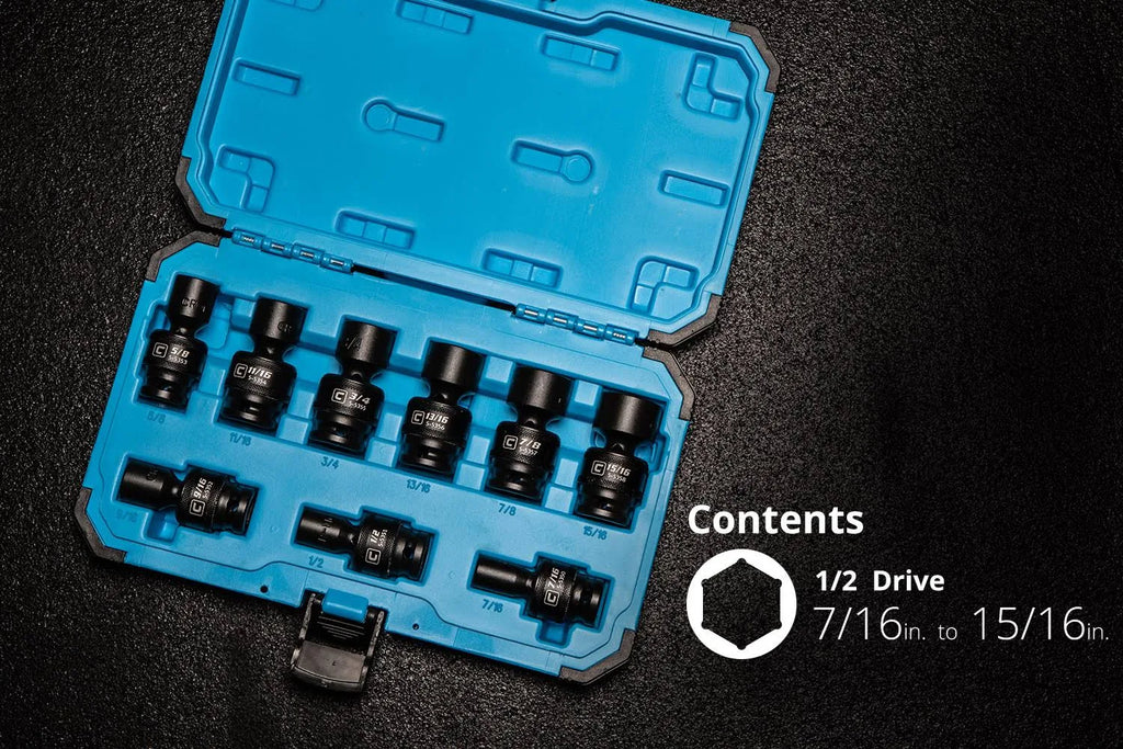 1/2 in. Drive Universal Impact Socket Set, 7/16-15/16 in. SAE, 9-Piece D556