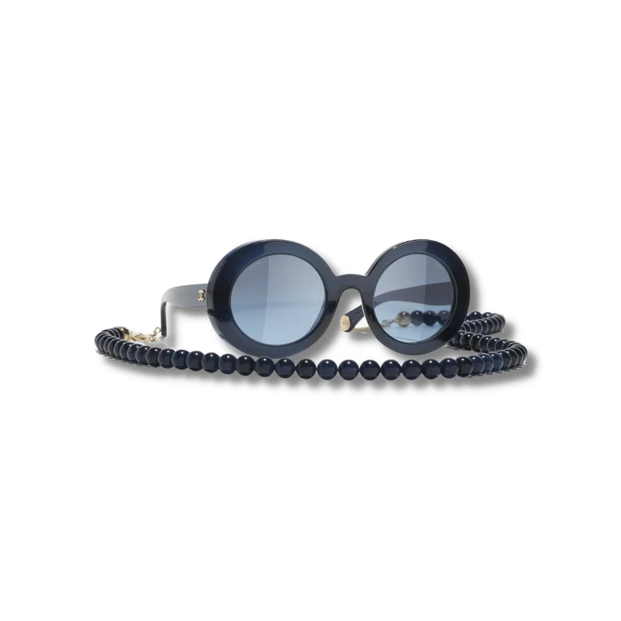 Round Sunglasses Dark Blue And Gold B350827