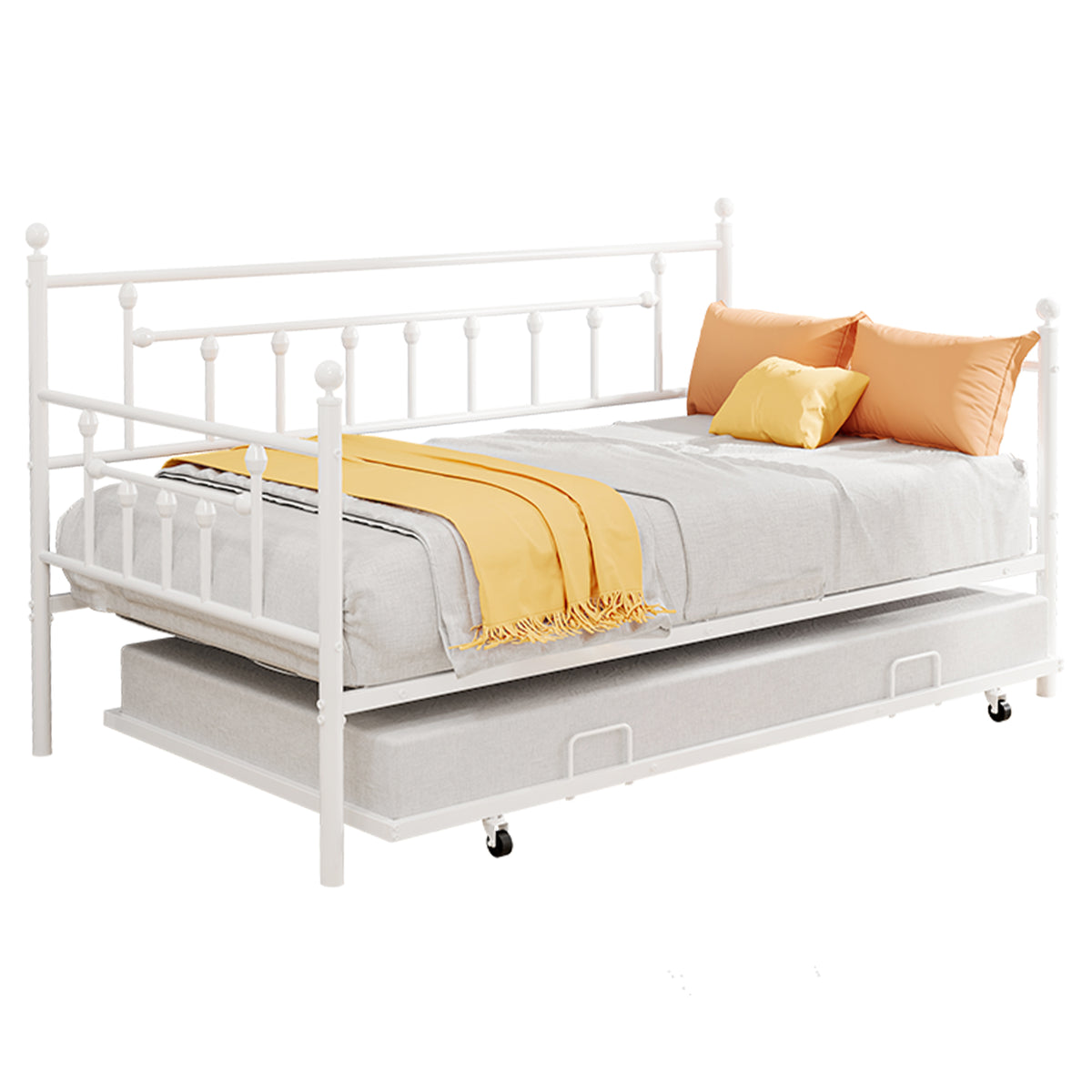 White Twin Size Metal Daybed with Trundle E2836