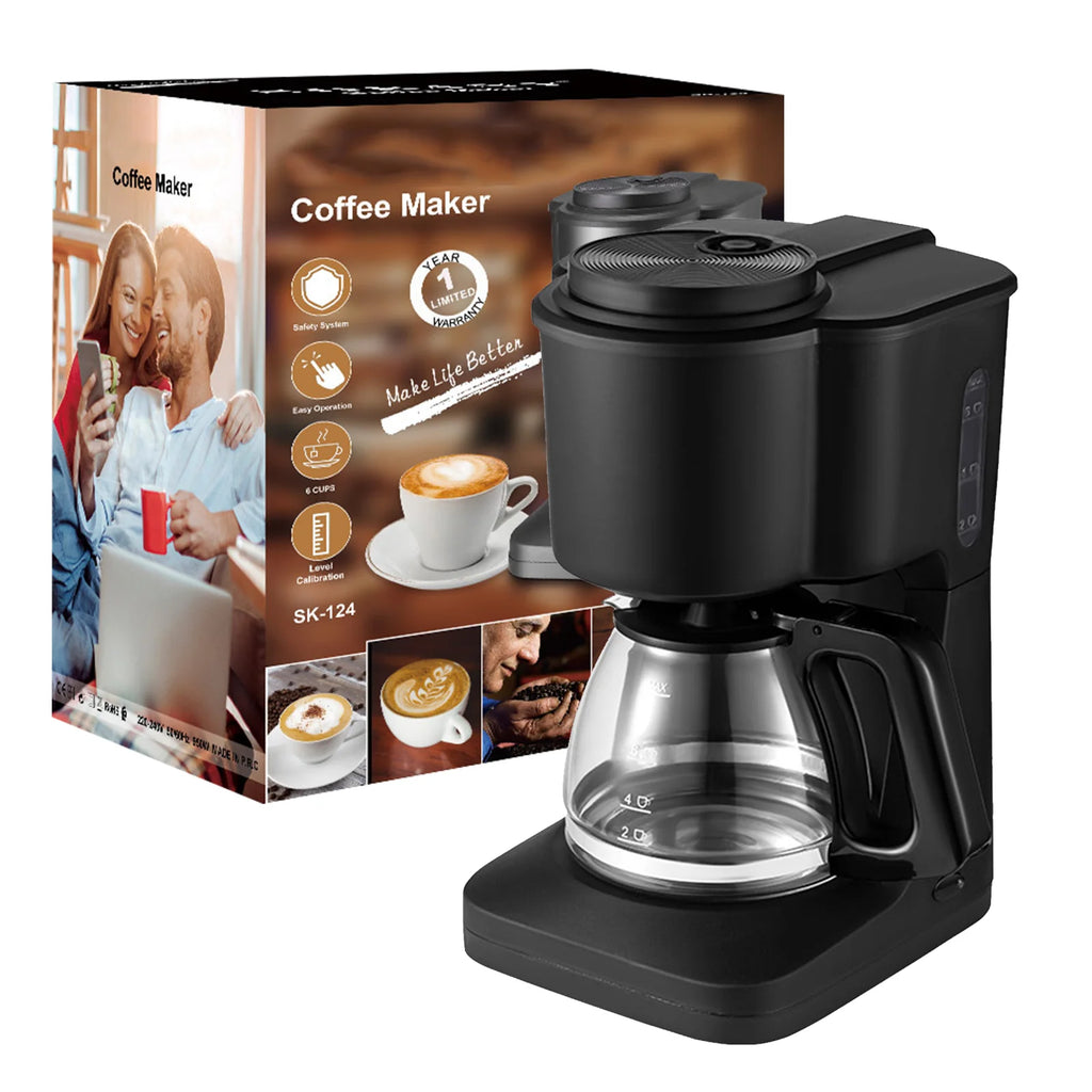 6 Cup Coffee Maker with Glass Carafe and Reusable Filter Q7531