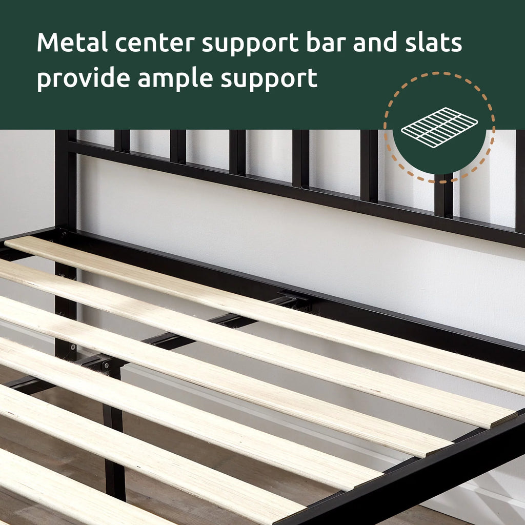 Black Metal Platform Bed with Headboard K706659