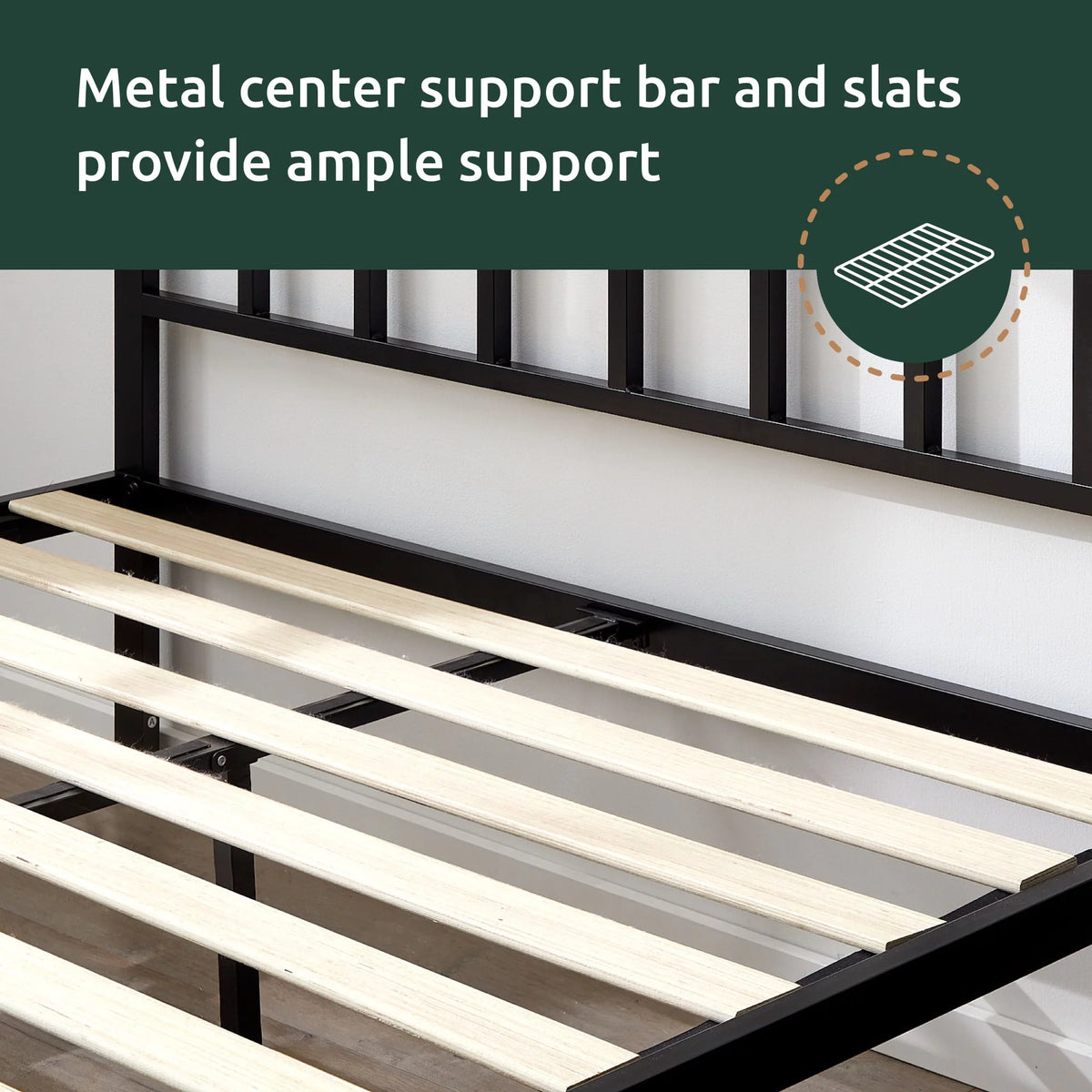 Black Metal Platform Bed with Headboard K706659