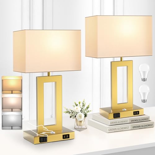 3 Color Temperatures Touch Control Table Lamps Set of 2 with USB Ports E352638