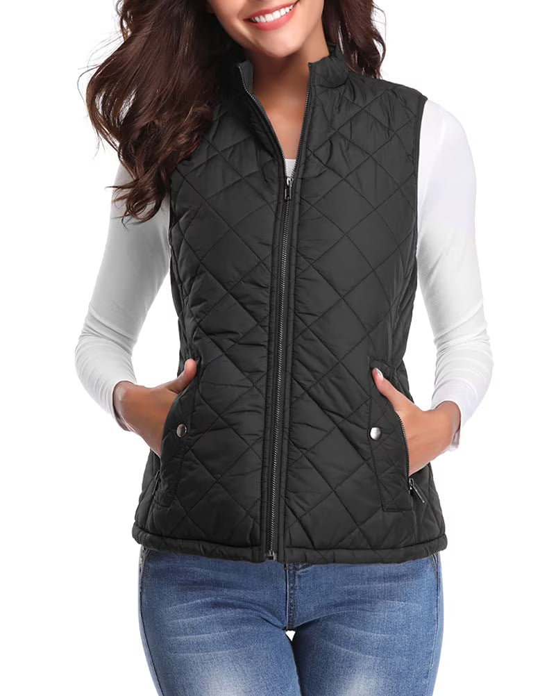 Black Quilted Zip Padded Vest R93240